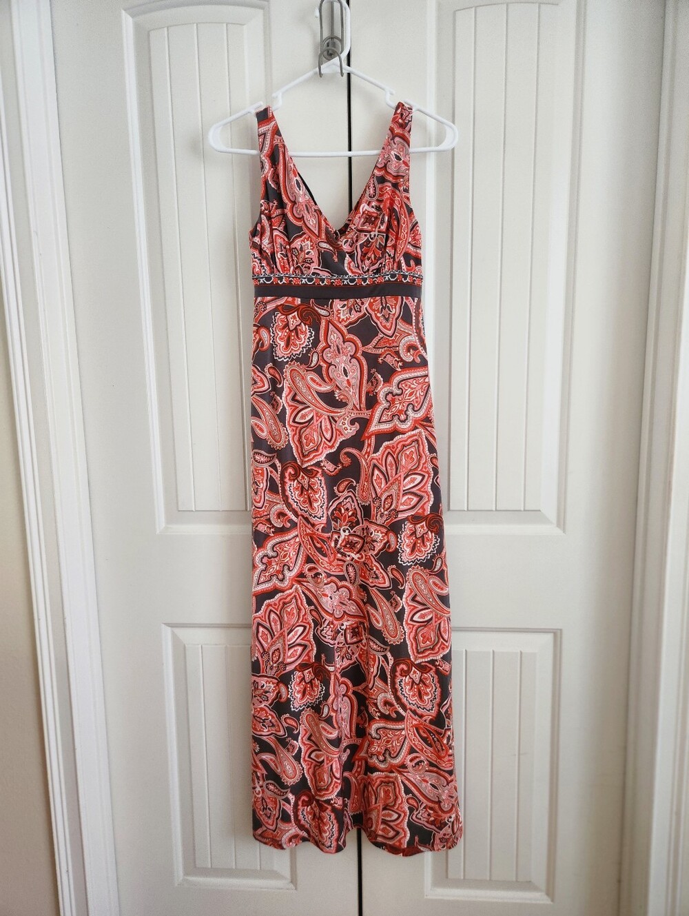 INC International Concepts Coral & Gray V-neck Boho Maxi Dress, NWT, Size PP